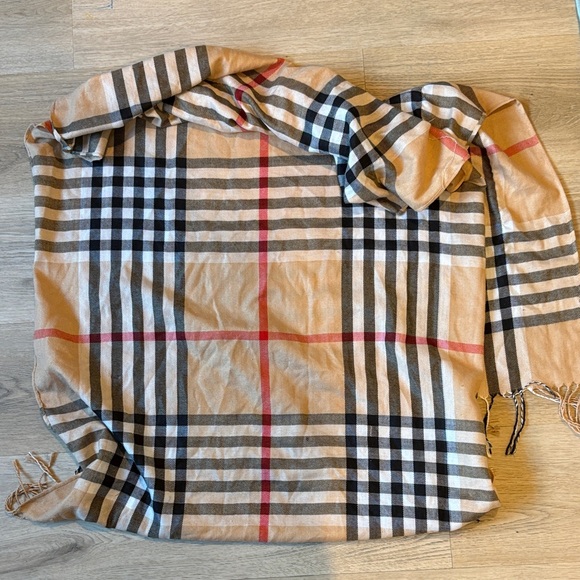 pashmina Accessories - Pashmina Tan and Black Plaid Scarf